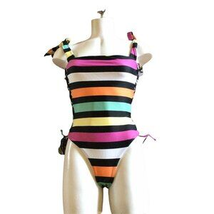 Lovers + Friends Take Me Away One Piece Swimsuit Neon Stripe Small LFX16-R17 NWT